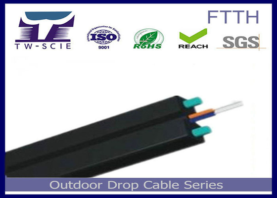 1-4 কোর FTTH ড্রপ কেবল এফআরপি / ইস্পাত শক্তি সদস্য আচ্ছাদিত ফ্ল্যাট অপটিক্যাল কেবল