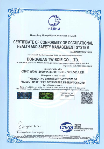 চীন DONGGUAN TW-SCIE CO., LTD. সার্টিফিকেশন